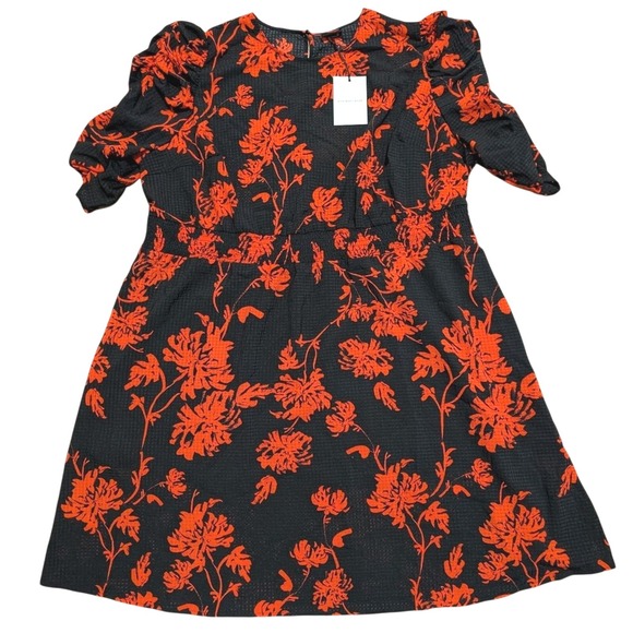 🆕 Who What Wear Plus 4X Dress Black Red Floral Print Puff Sleeves NWT NEW - Picture 1 of 3
